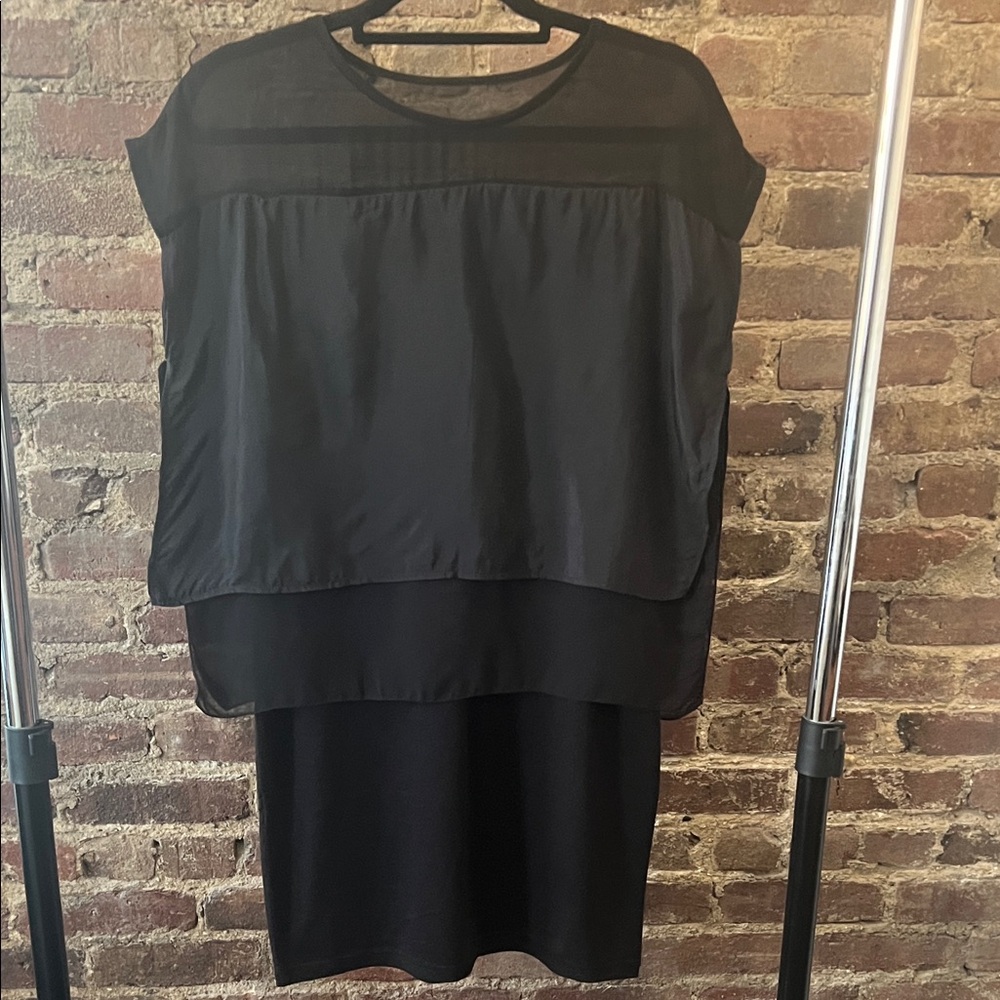 Black Chiffon & Jersey Layered Mini Dress